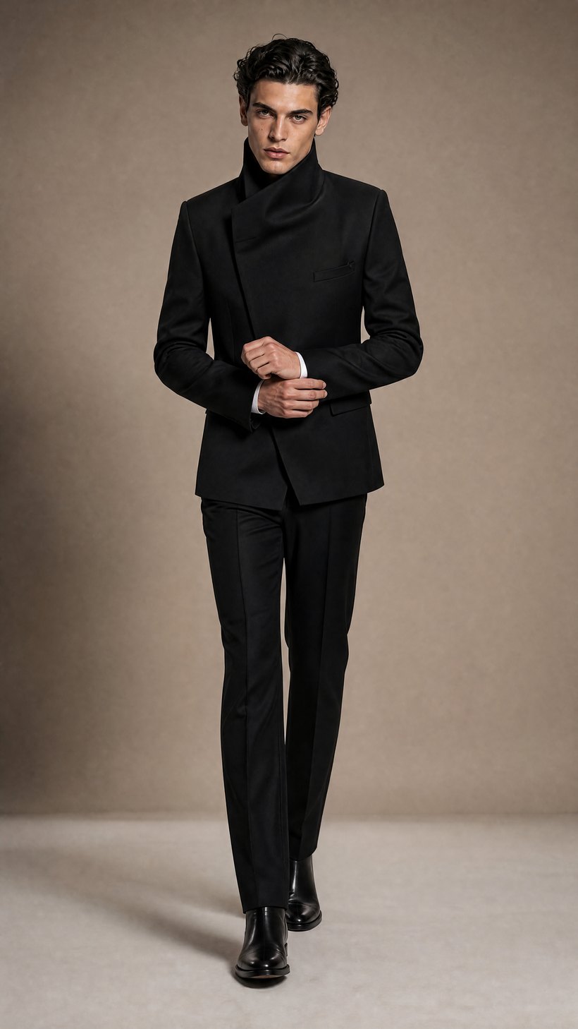 Black Asymmetric-Wrap Structured Blazer — construction detail