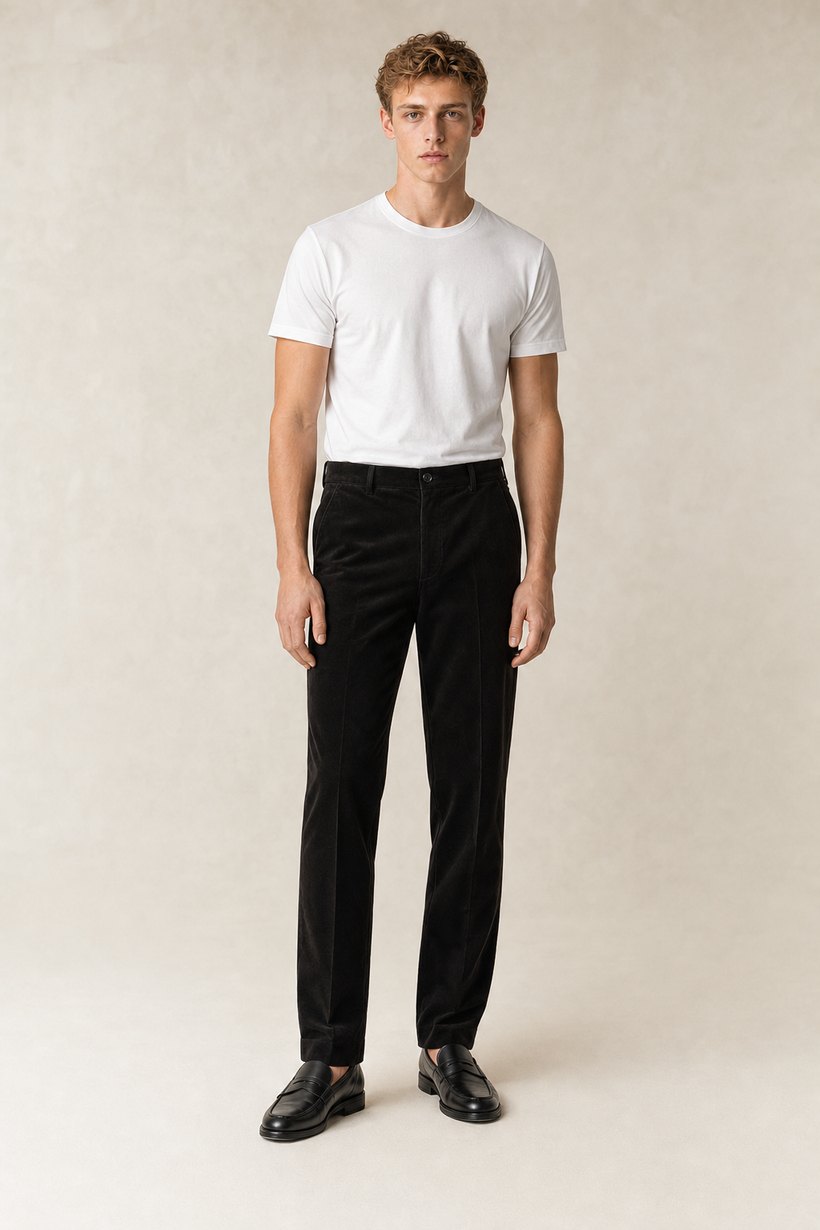 Black Cotton-Elastane Trousers — Cotton-Elastane