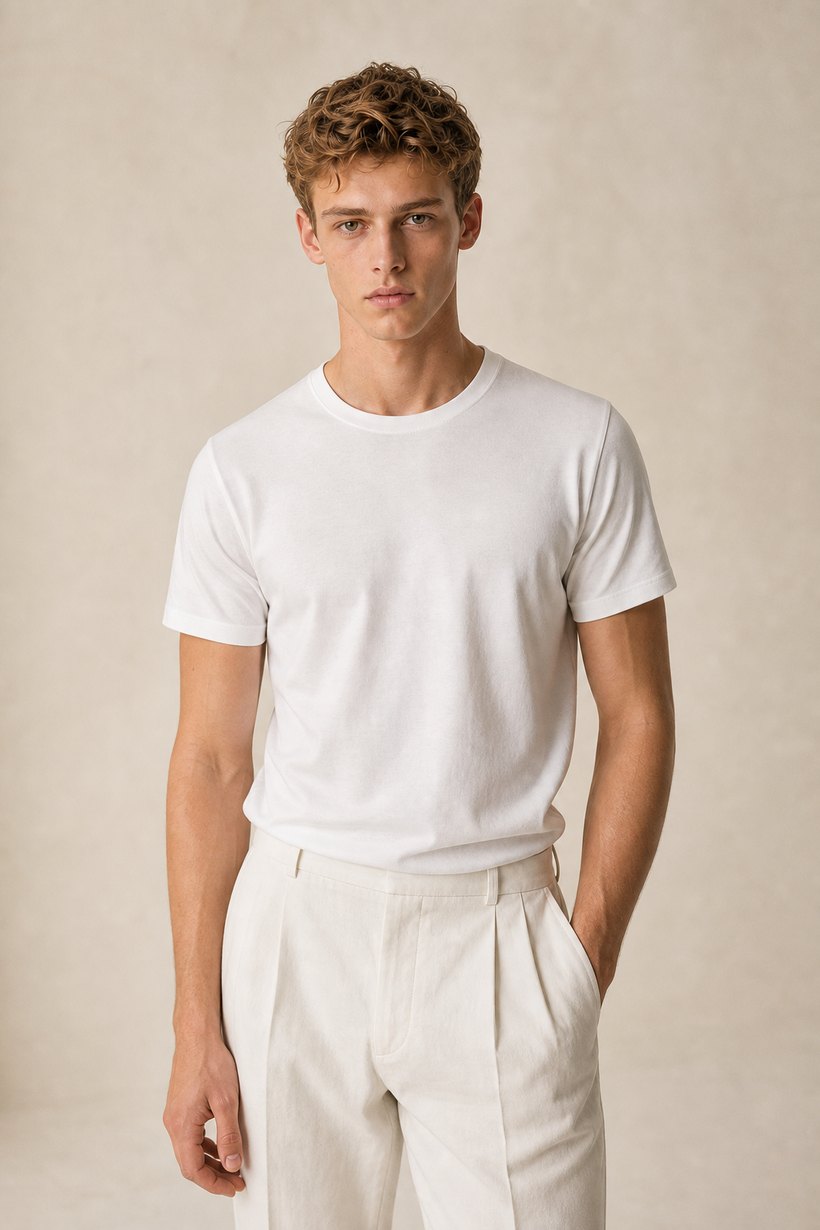 Black Cotton T-Shirt — lapel and collar detail