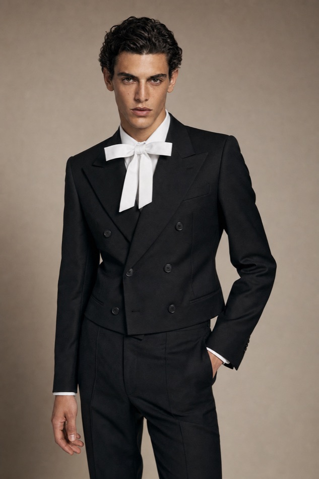 Black Double-Breasted Peak-Lapel Suit — front styling