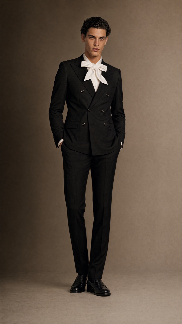 Black Double-Breasted Peak-Lapel Suit — Fine European Wool