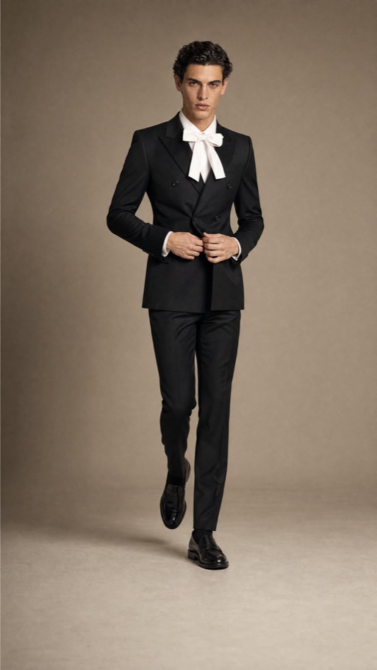 Black Double-Breasted Peak-Lapel Suit — construction detail