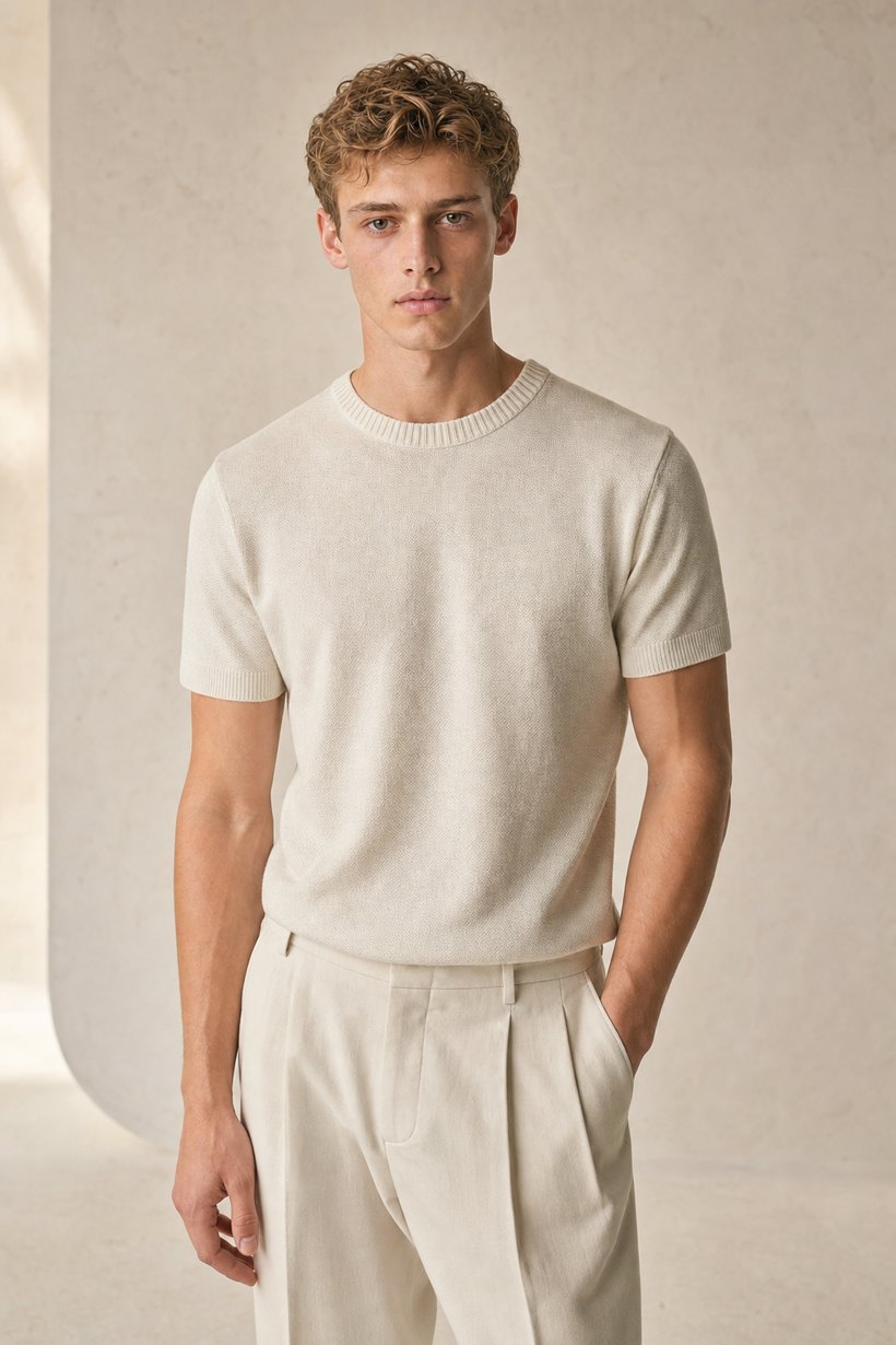 Black Linen-Lyocell T-Shirt — front styling