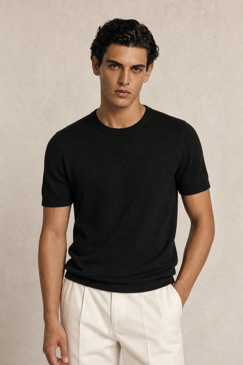 Black Linen-Lyocell T-Shirt — Linen-Lyocell