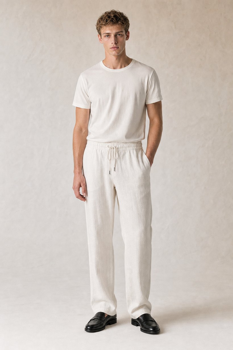 Black Linen-Lyocell Trousers — front styling