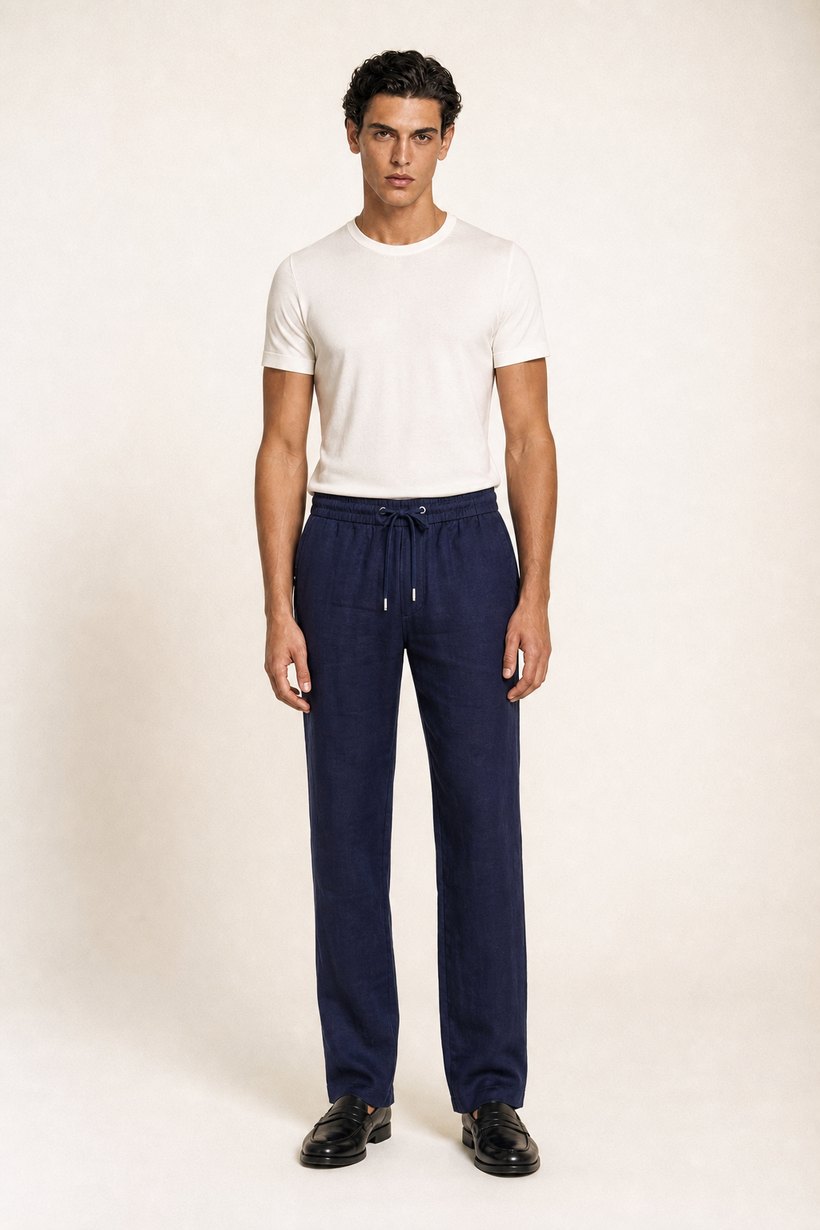 Black Linen-Lyocell Trousers — lapel and collar detail
