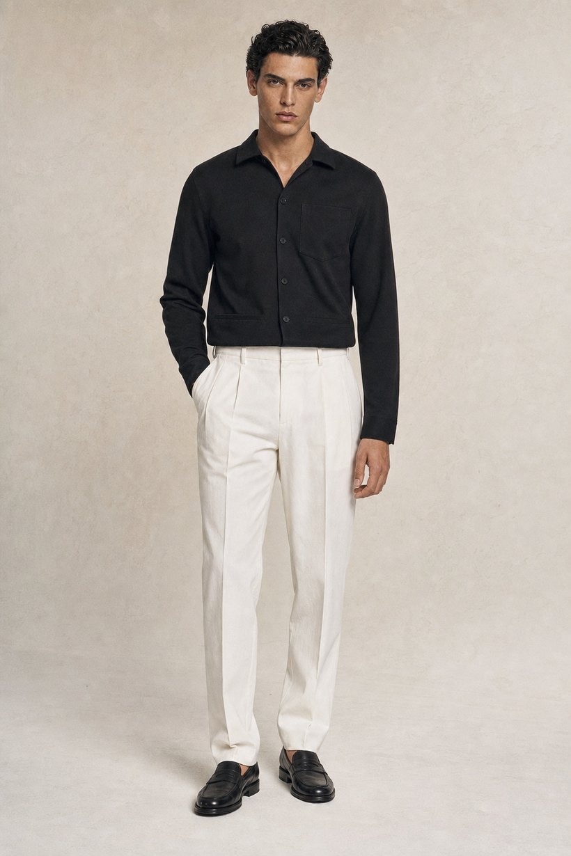 Black Linen-Lyocell Trousers — fabric close-up