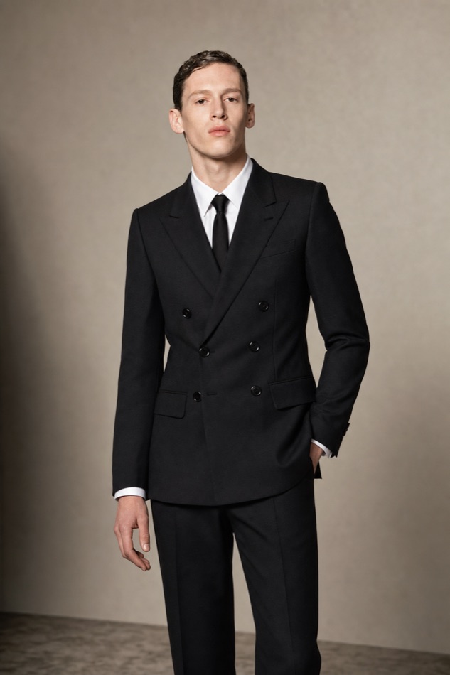 Black Peak-Lapel Wool Suit — front styling