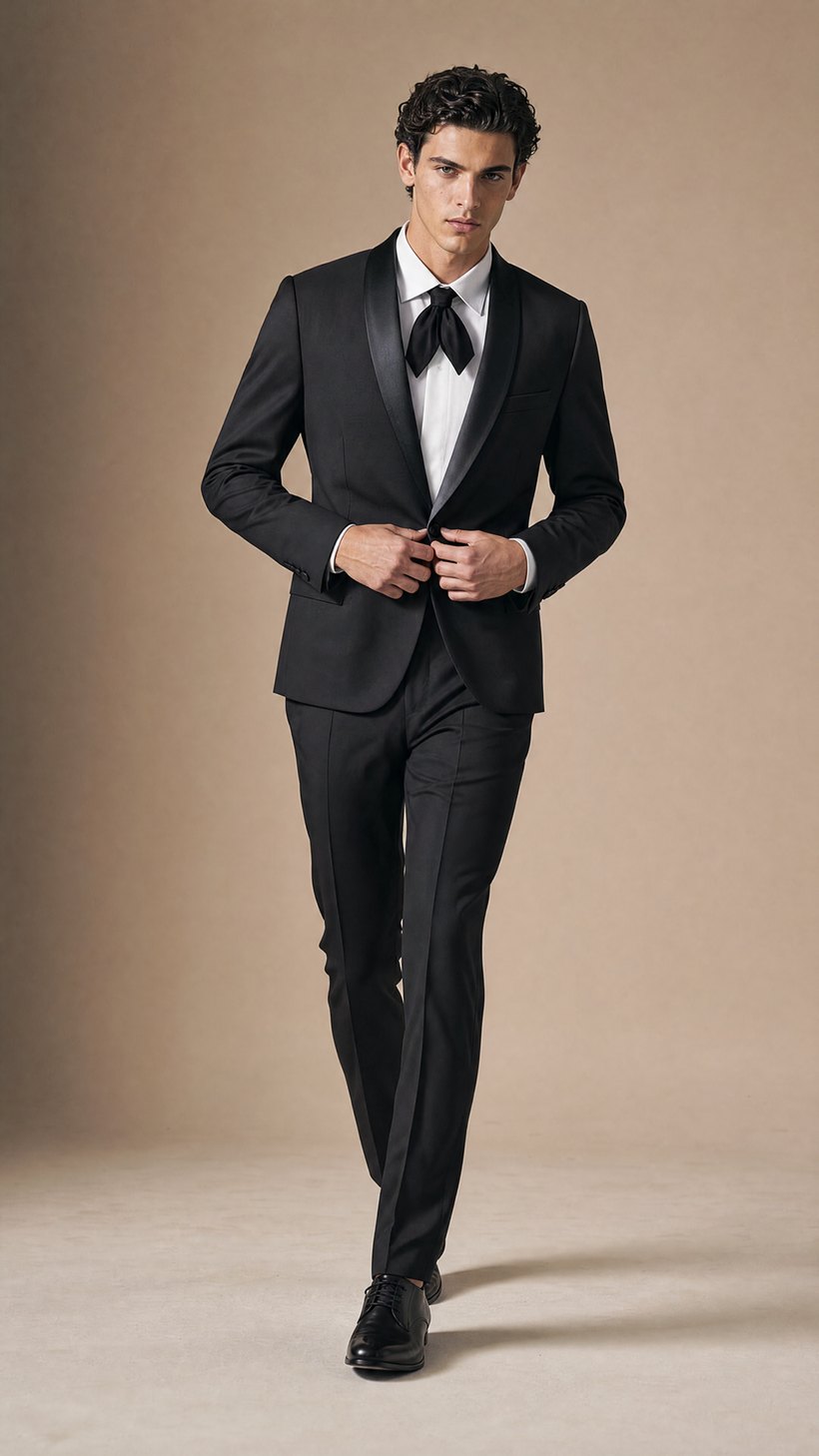 Black Single-Breasted Shawl-Lapel Tuxedo Blazer — construction detail