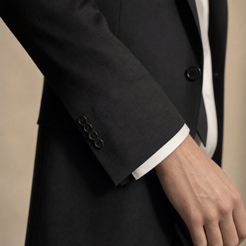 Black Slim Single-Breasted Evening Suit — fabric close-up