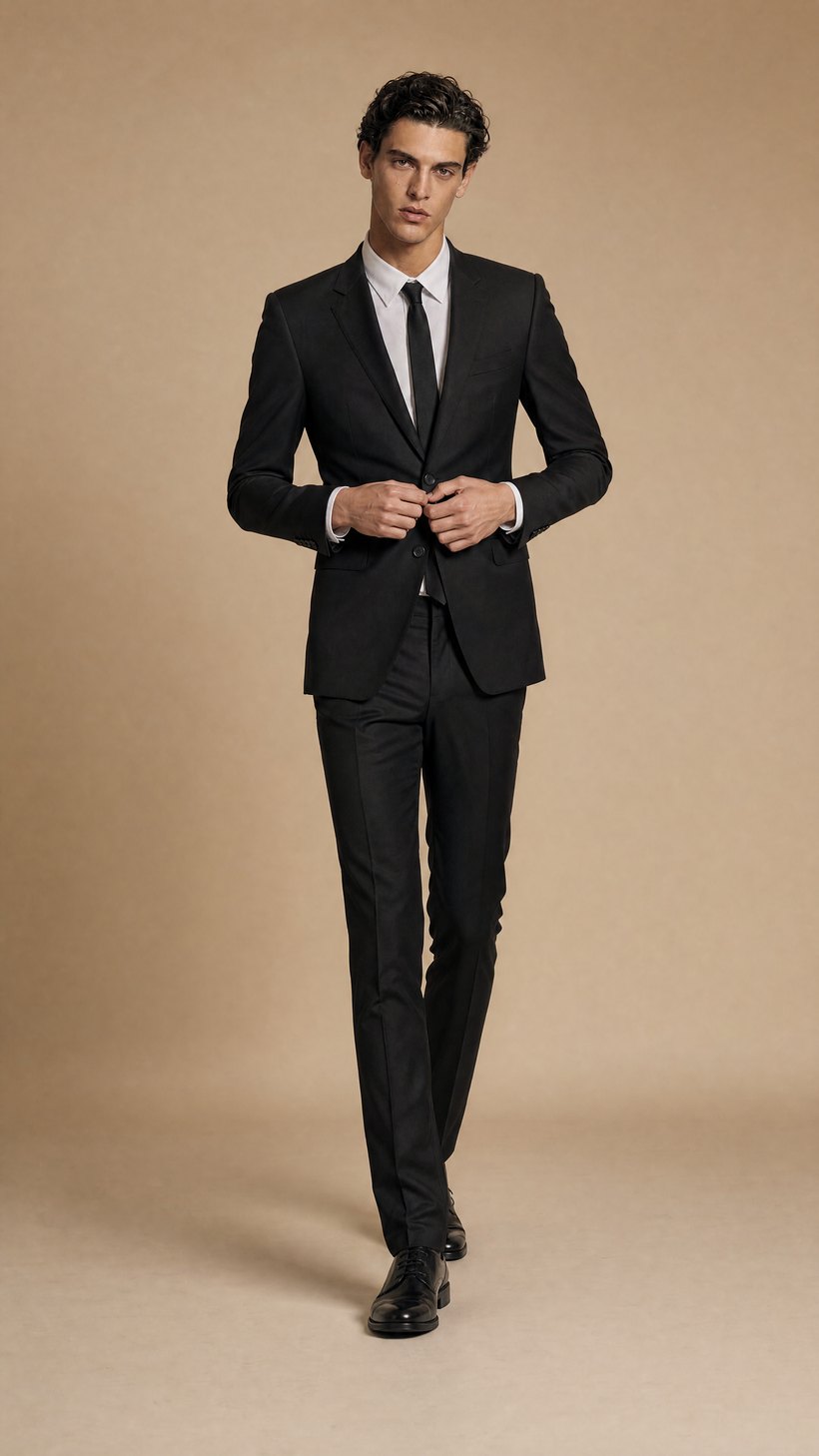 Black Slim Single-Breasted Evening Suit — construction detail