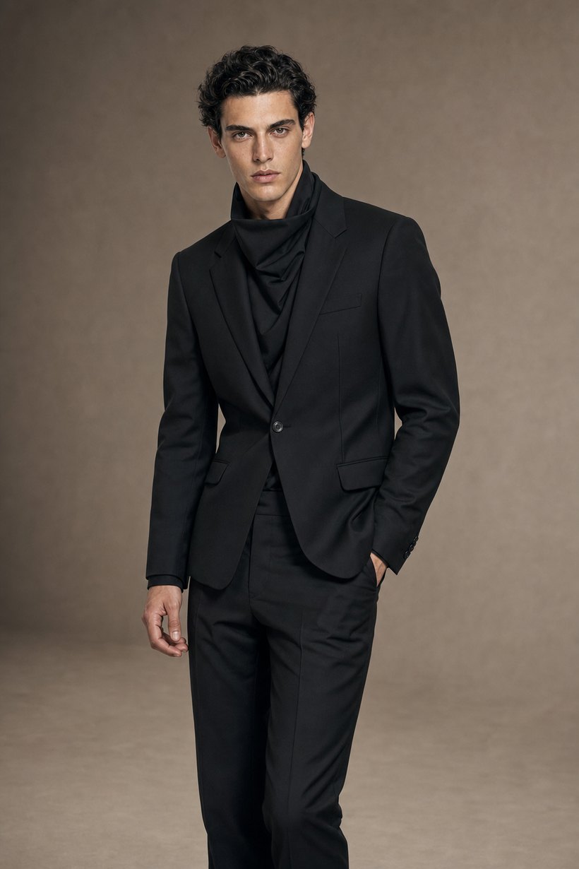 Black Slim Single-Breasted One-Button Suit — front styling