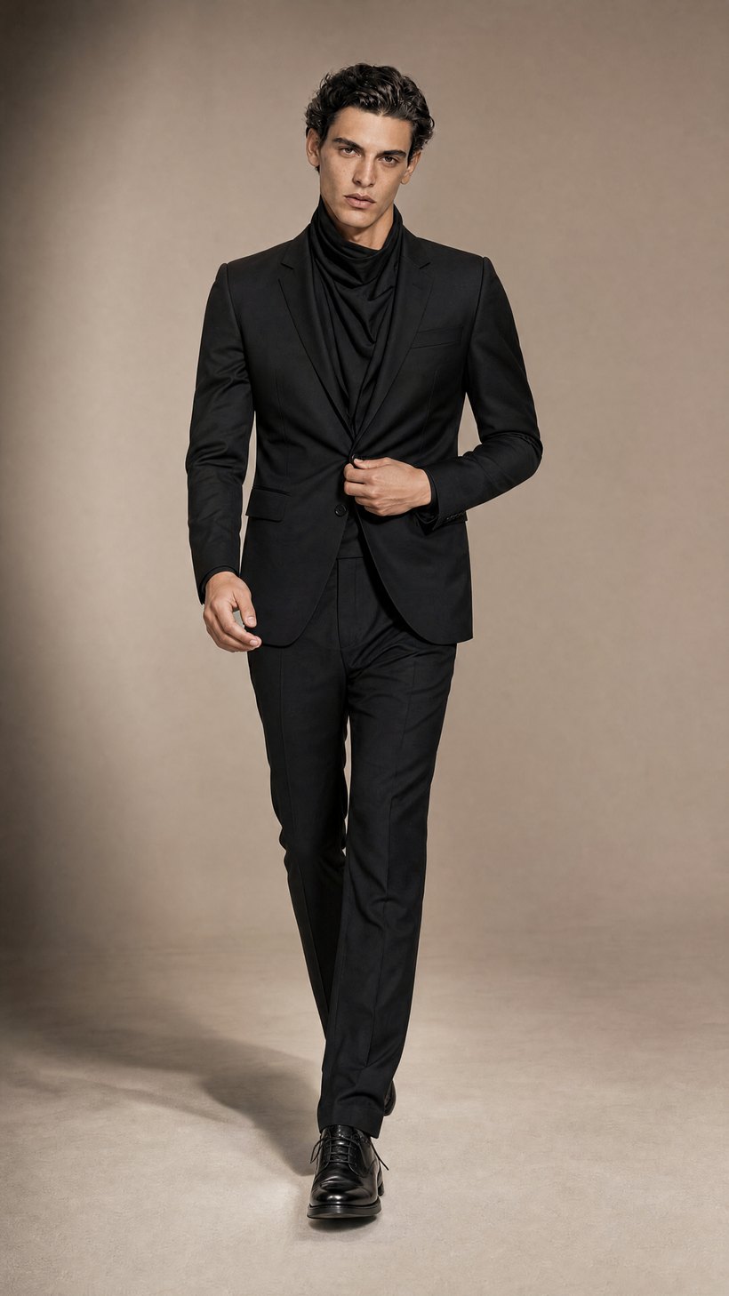 Black Slim Single-Breasted One-Button Suit — construction detail