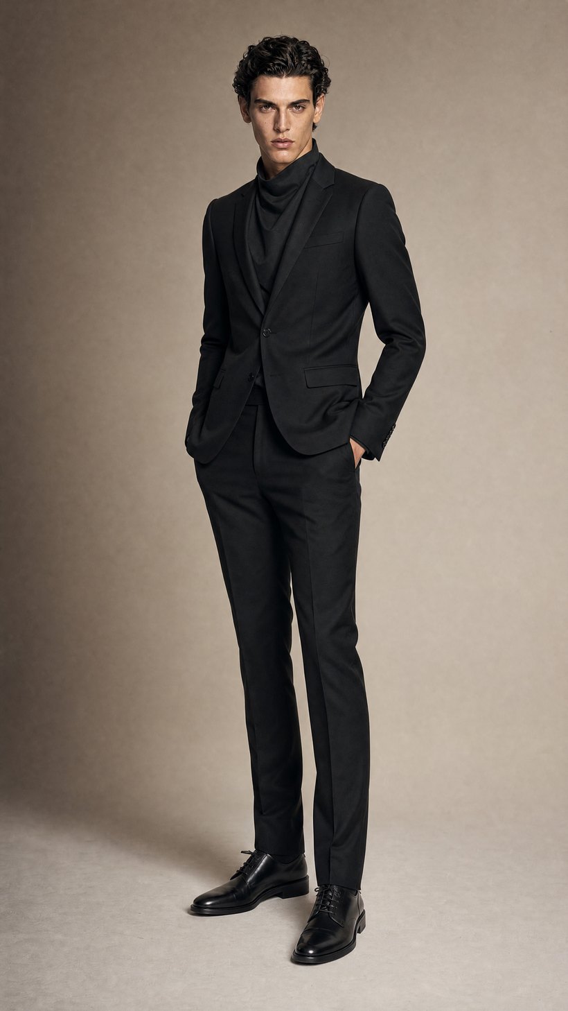 Black Slim Single-Breasted One-Button Suit — Fine Biella valley wool
