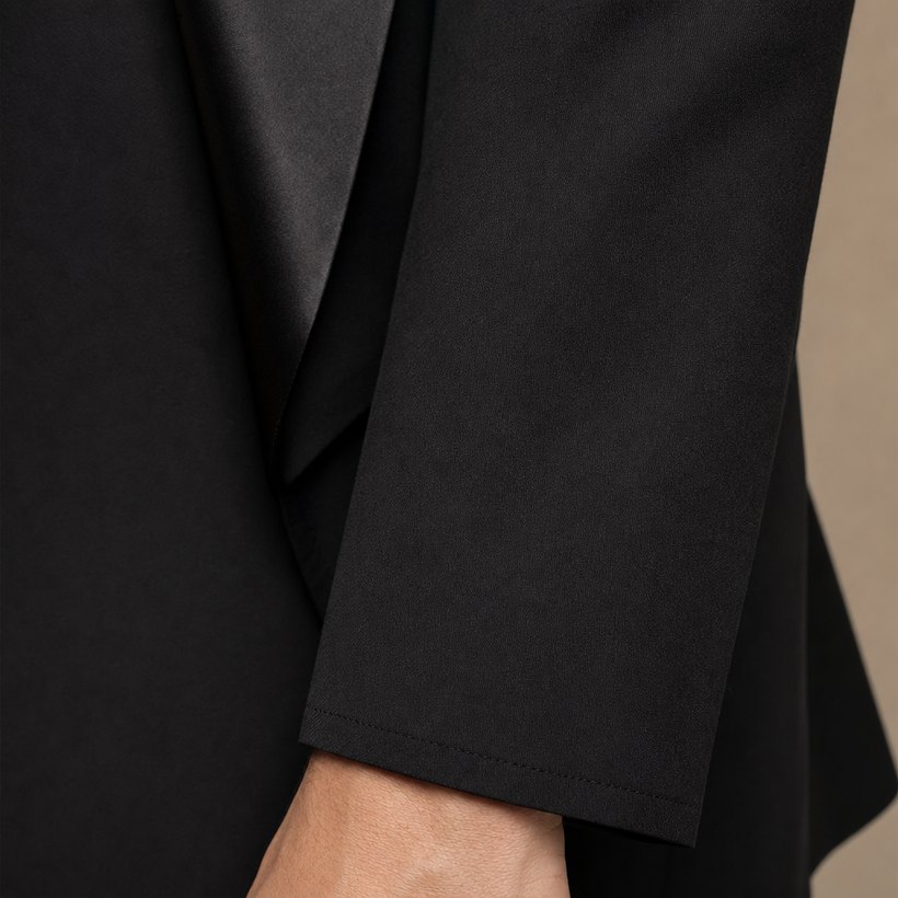 Black Tuxedo with Satin Peak Lapel — fabric close-up