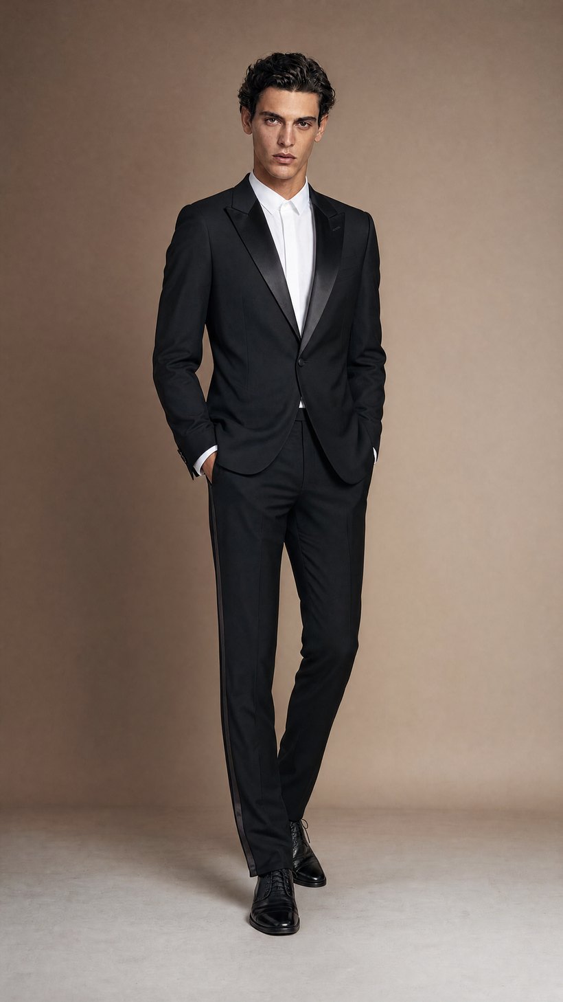 Black Tuxedo with Satin Peak Lapel — European Wool & Satin