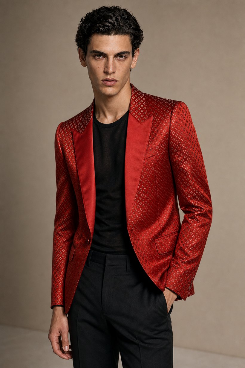 Bright Red Statement Slim Jacket — front styling