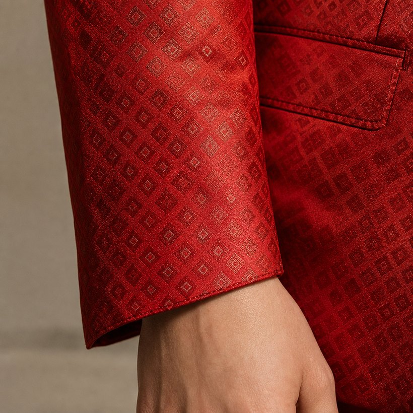Bright Red Statement Slim Jacket — fabric close-up