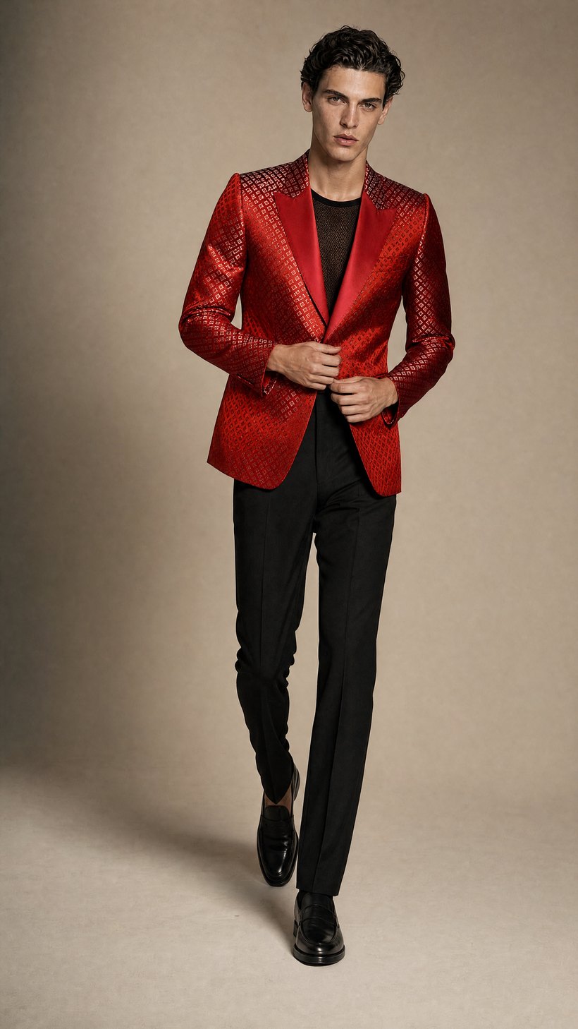 Bright Red Statement Slim Jacket — construction detail