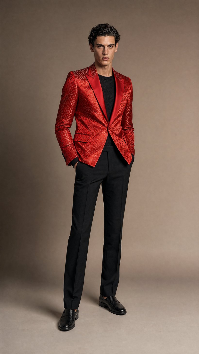Bright Red Statement Slim Jacket — European Wool