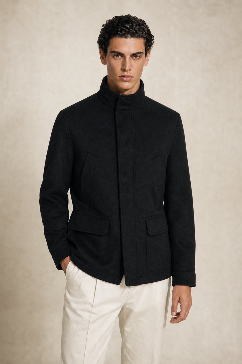 Brown Cashmere-Wool Down Jacket — front styling