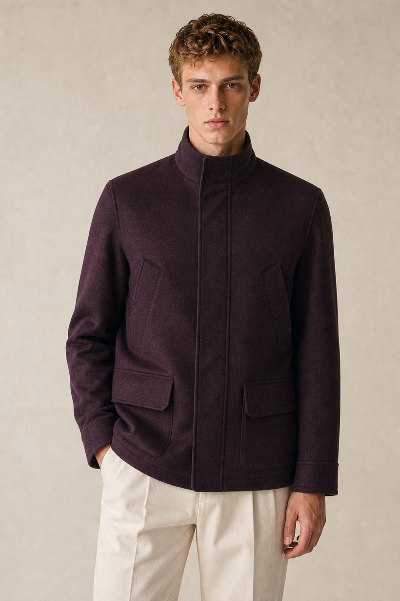 Brown Cashmere-Wool Down Jacket — fabric close-up