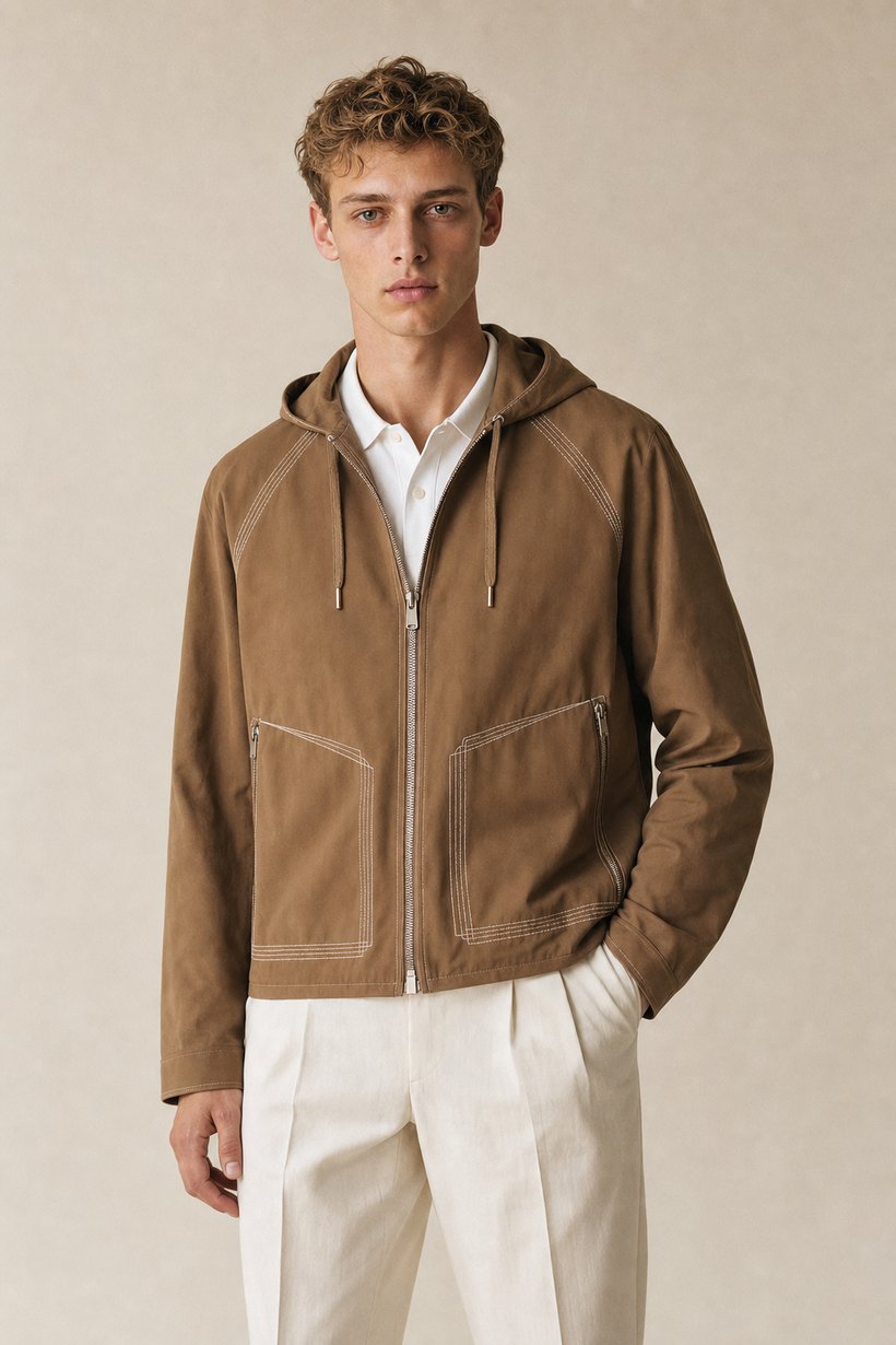 Brown Cotton Hooded Jacket — Cotton