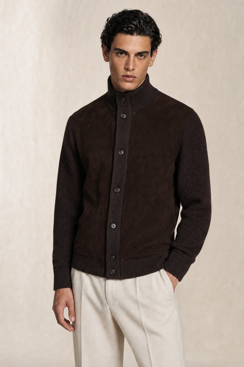 Brown Lambskin-Viscose Suede Jacket — Lambskin-Viscose