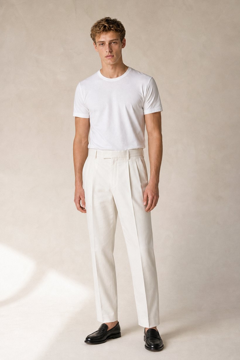 Brown Linen-Lyocell Trousers — lapel and collar detail