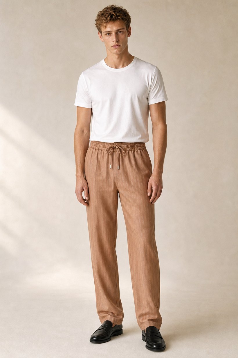 Brown Linen-Tencel Trousers — front styling