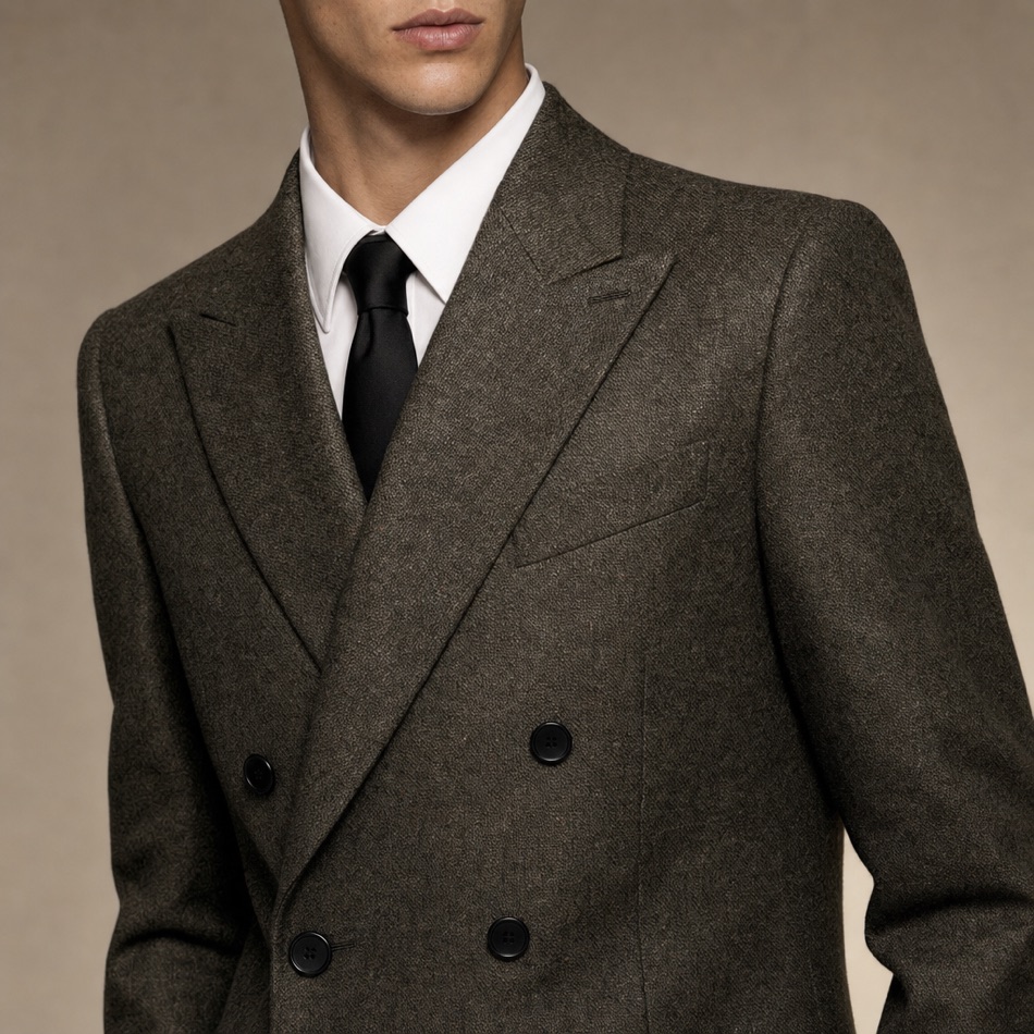 Brown Tweed Two-Piece Suit — lapel and collar detail