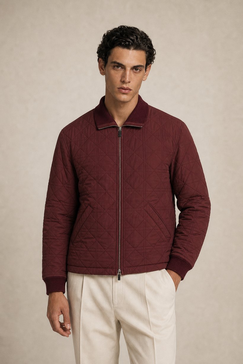 Burgundy Cotton-Nylon Down Jacket — Cotton-Nylon