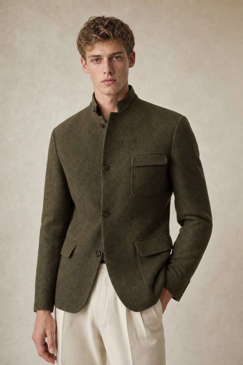 Camel Cotton Blend Field Jacket — front styling