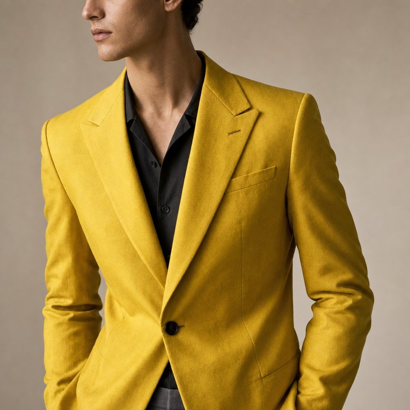 Canary Yellow Statement Tailored Jacket — lapel and collar detail