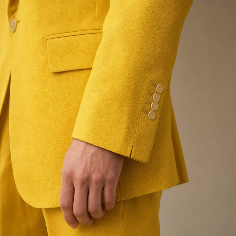 Canary Yellow Statement Tailored Jacket — fabric close-up