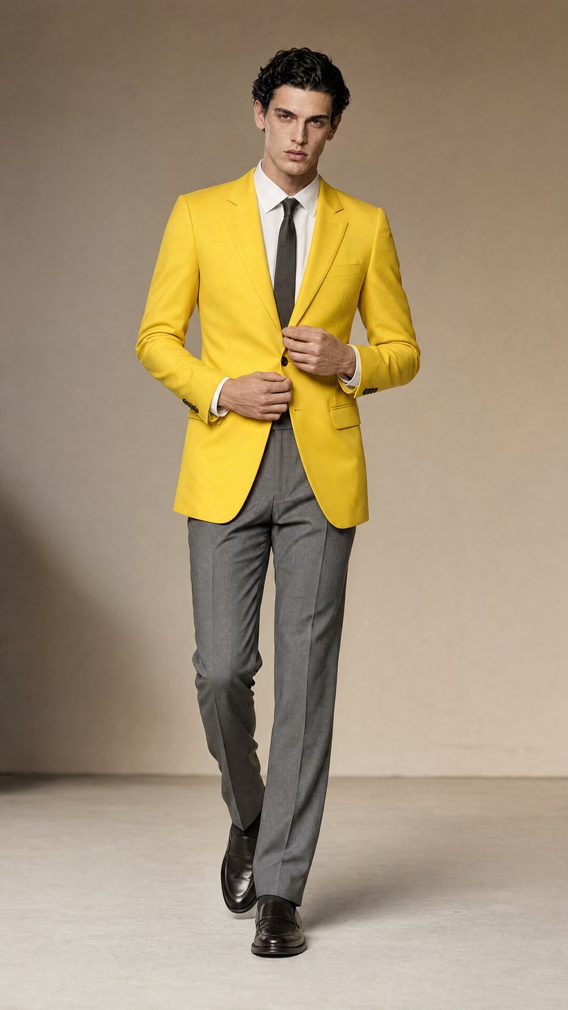 Canary Yellow Statement Tailored Jacket — construction detail