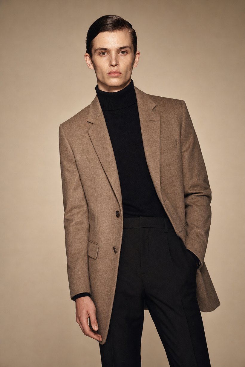 Caramel Tan Slim Wool Blazer — front styling