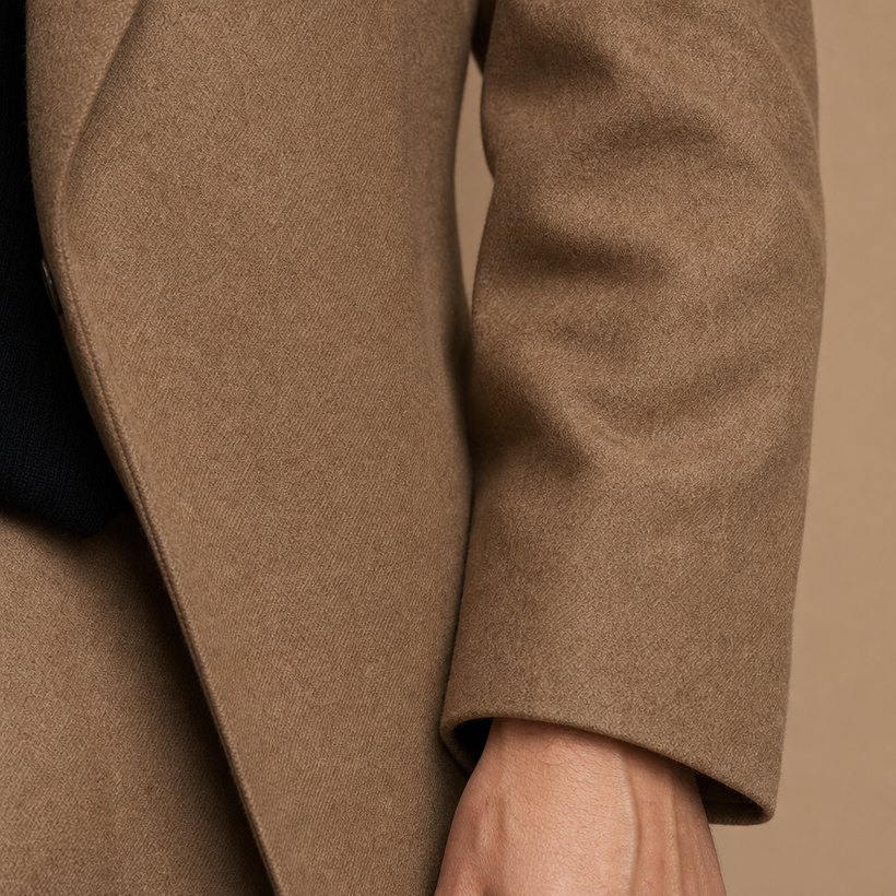 Caramel Tan Slim Wool Blazer — fabric close-up