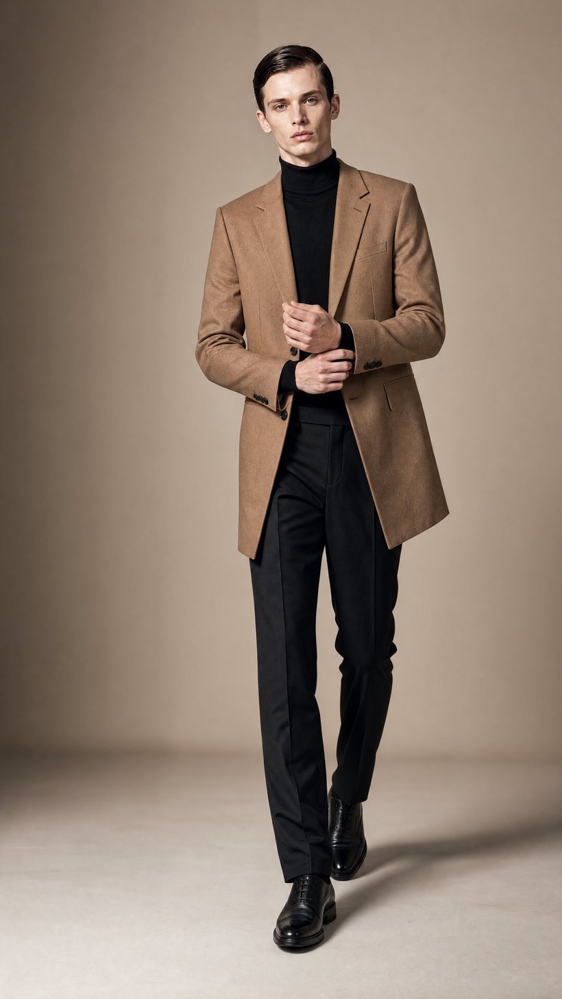 Caramel Tan Slim Wool Blazer — construction detail