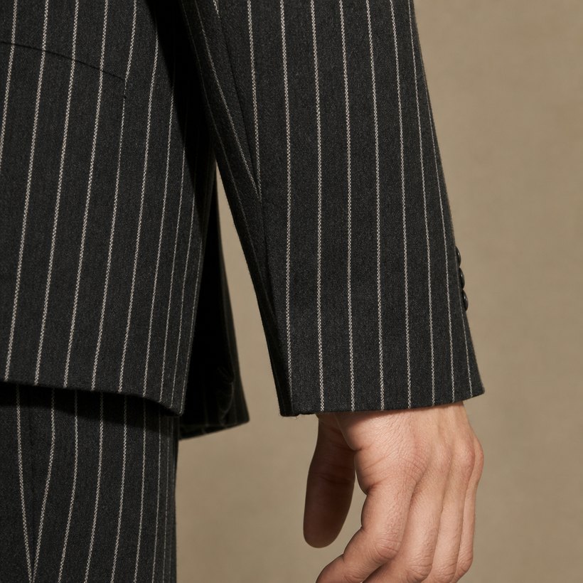 Charcoal Bold Pinstripe Single-Breasted Suit — fabric close-up