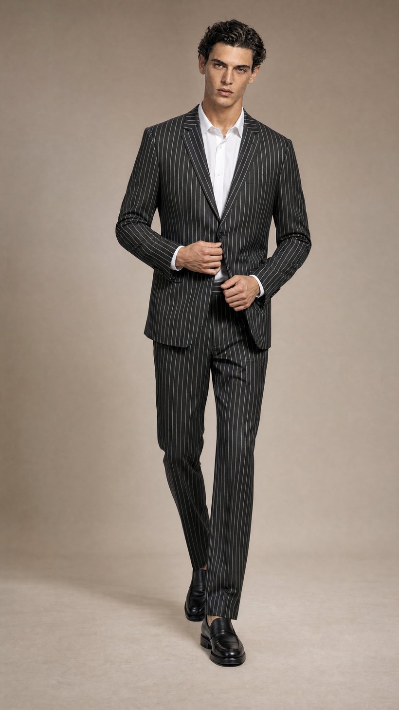 Charcoal Bold Pinstripe Single-Breasted Suit — construction detail