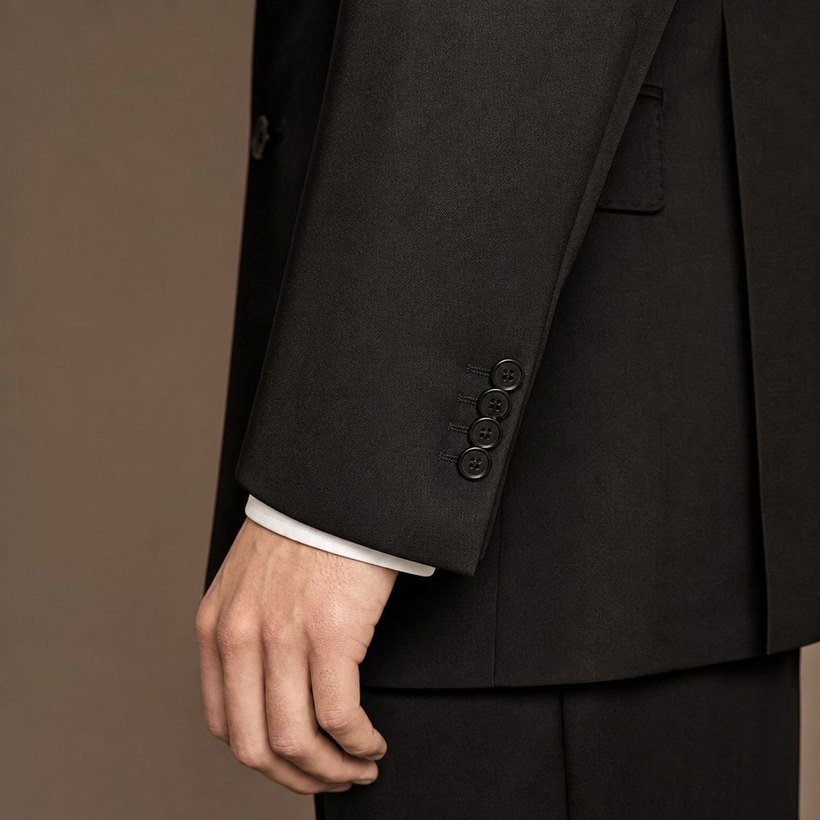 Charcoal Double-Breasted Peak-Lapel Suit — fabric close-up