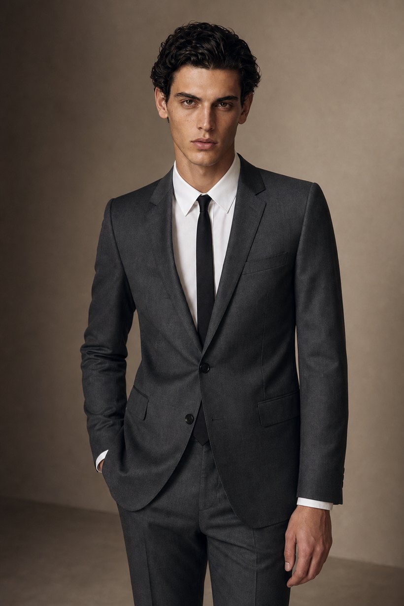 Charcoal Grey Classic Single-Breasted Suit — front styling