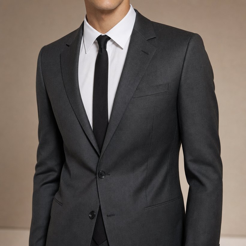 Charcoal Grey Classic Single-Breasted Suit — lapel and collar detail