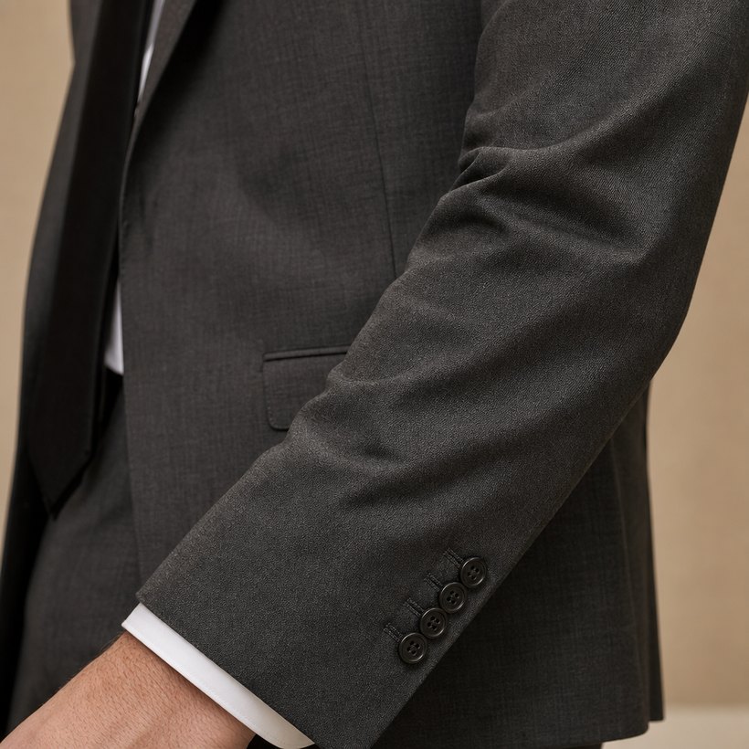 Charcoal Grey Classic Single-Breasted Suit — fabric close-up