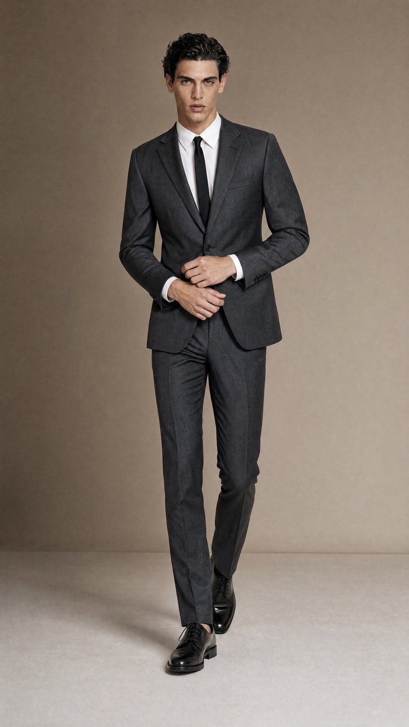 Charcoal Grey Classic Single-Breasted Suit — construction detail