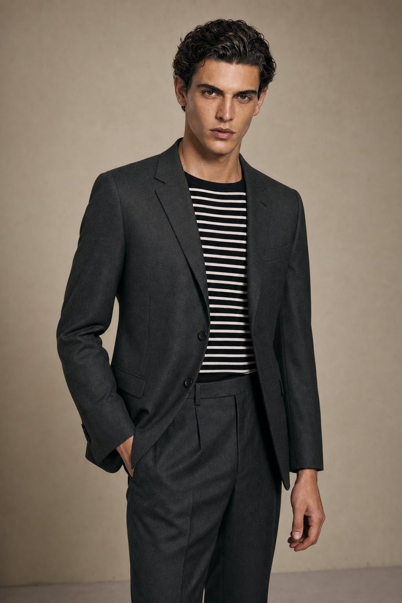 Charcoal Single-Breasted Blazer — front styling