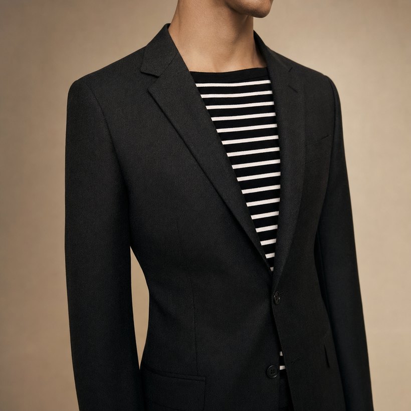 Charcoal Single-Breasted Blazer — lapel and collar detail