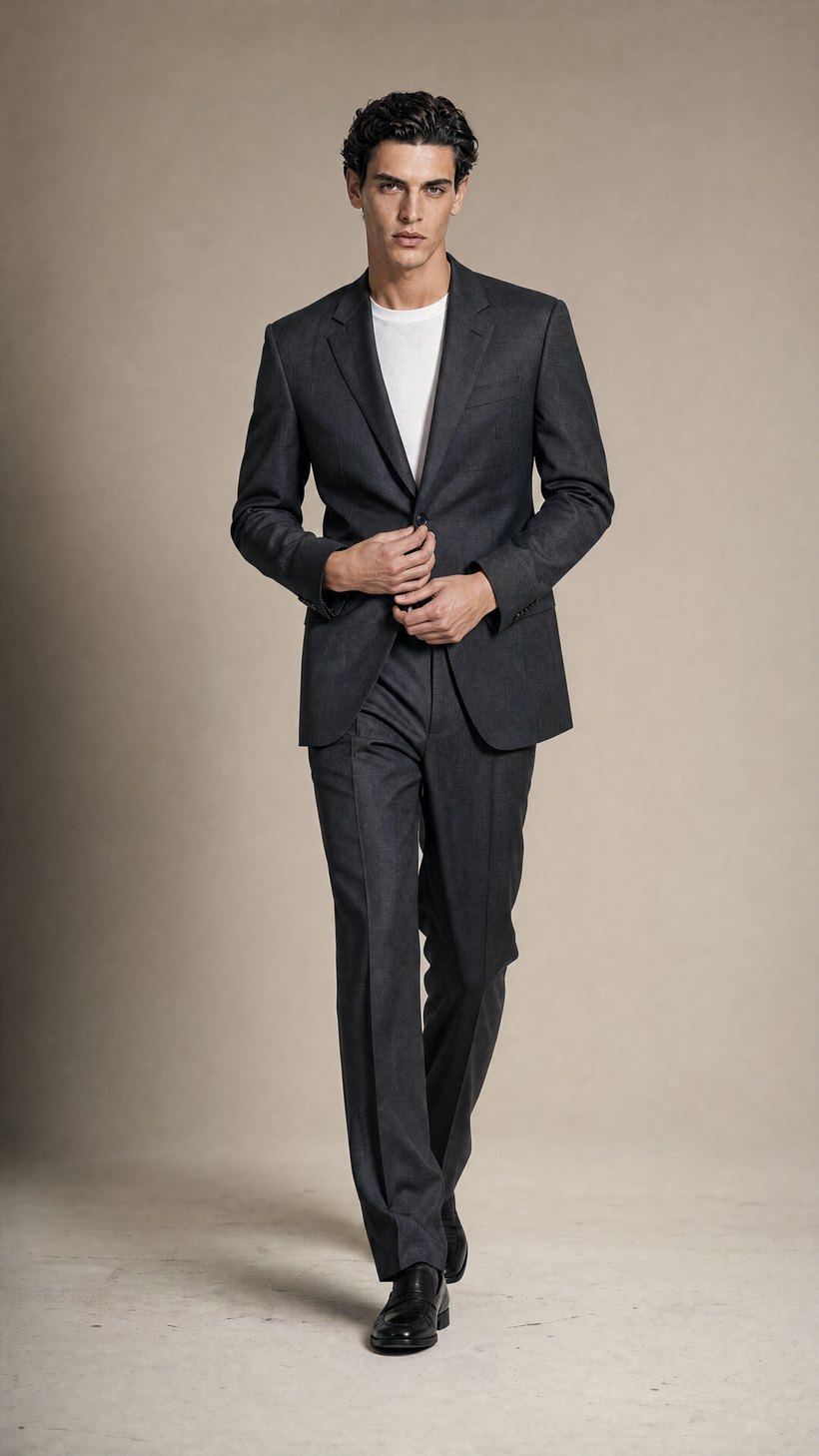 Charcoal Single-Breasted Blazer — construction detail