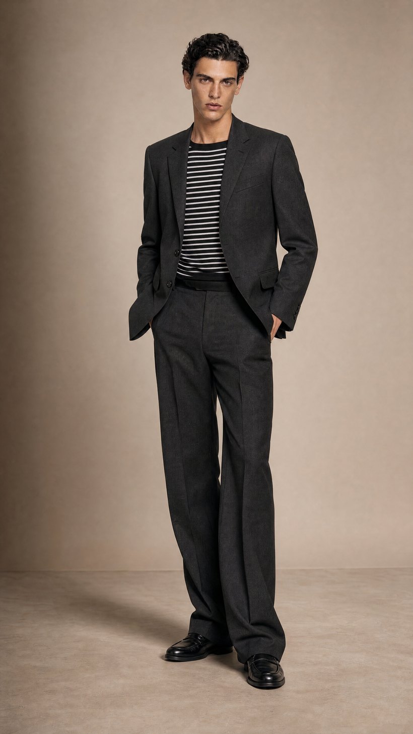 Charcoal Single-Breasted Blazer — Solid European Biella wool